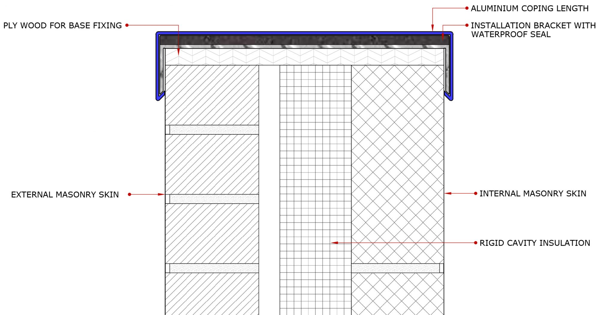 Aluminium Wall Copings Technical Drawing